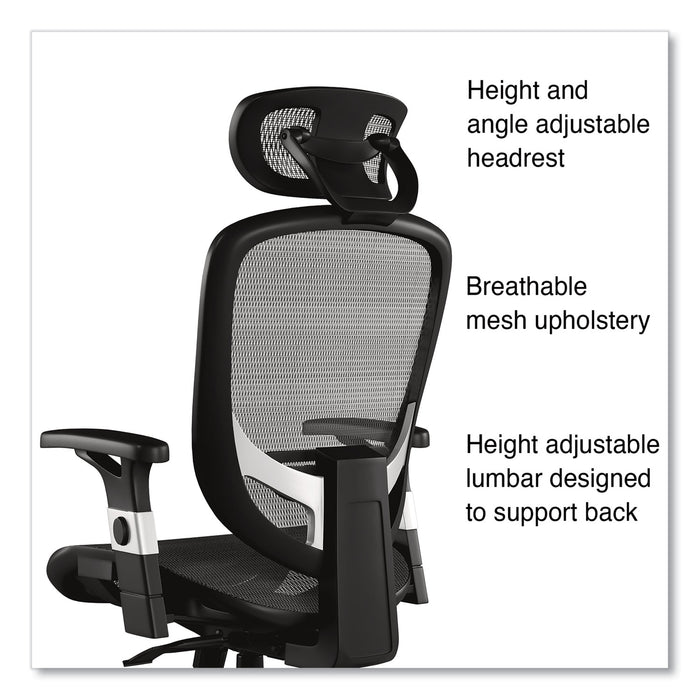 Minerva Ergonomic Mesh Swivel Task Chair, Supports Up to 275 lb, 17.24 to 20.98 Seat Height, Gray Seat, Gray Back, Black Base