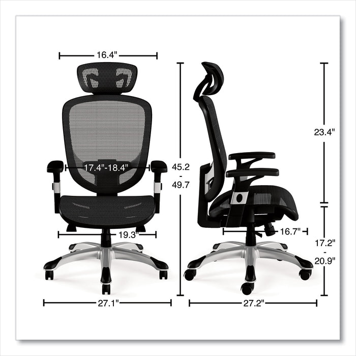 Minerva Ergonomic Mesh Swivel Task Chair, Supports Up to 275 lb, 17.24 to 20.98 Seat Height, Gray Seat, Gray Back, Black Base