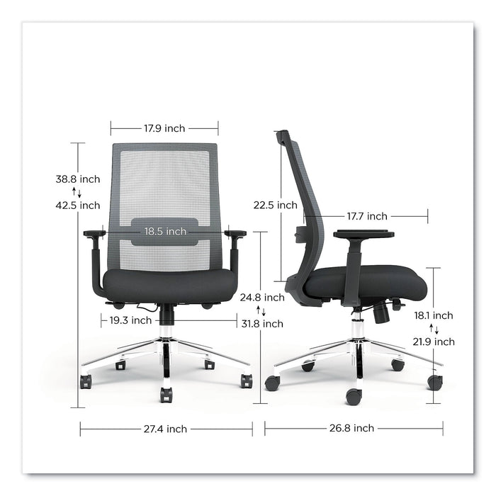 Ashdale Ergonomic Fabric Swivel Task Chair, Supports Up to 275 lb, 18.15 to 21.89 Seat Height, Black Seat/Back, Silver Base