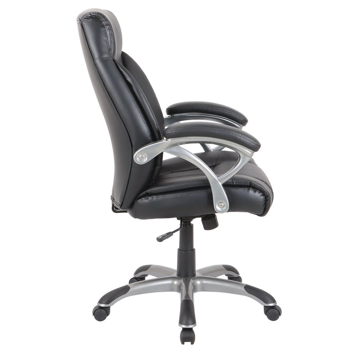 Fulford Bonded Leather High-Back Manager's Chair, Supports Up to 275 lb, 18.62 to 22.56 Seat Height, Black Seat/Back, Silver Base