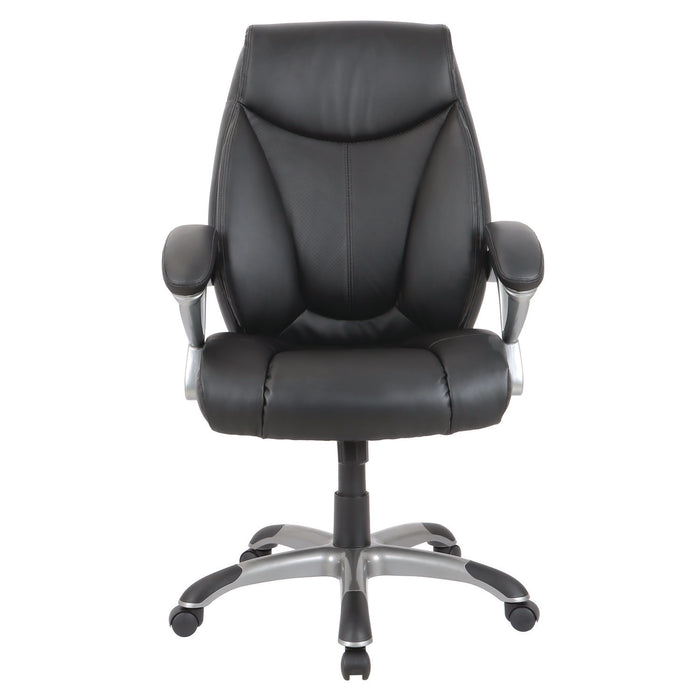Fulford Bonded Leather High-Back Manager's Chair, Supports Up to 275 lb, 18.62 to 22.56 Seat Height, Black Seat/Back, Silver Base