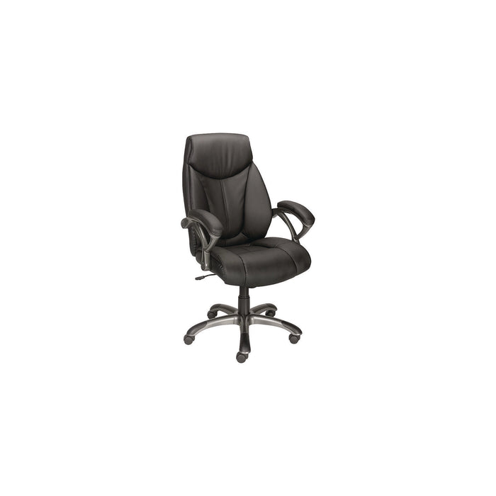 Fulford Bonded Leather High-Back Manager's Chair, Supports Up to 275 lb, 18.62 to 22.56 Seat Height, Black Seat/Back, Silver Base