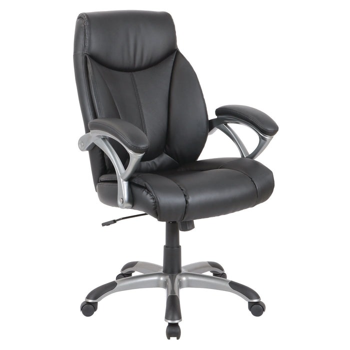 Fulford Bonded Leather High-Back Manager's Chair, Supports Up to 275 lb, 18.62 to 22.56 Seat Height, Black Seat/Back, Silver Base