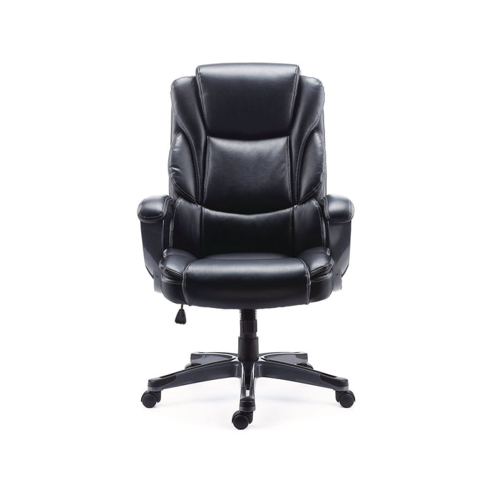 Kirkdale Bonded Leather Manager Chair, Supports Up to 275 lb, 16.18 to 22.76 Seat Height, Black Seat/Back, Black Base