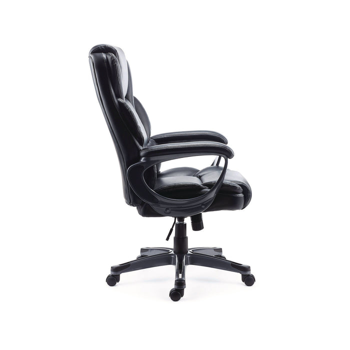 Kirkdale Bonded Leather Manager Chair, Supports Up to 275 lb, 16.18 to 22.76 Seat Height, Black Seat/Back, Black Base