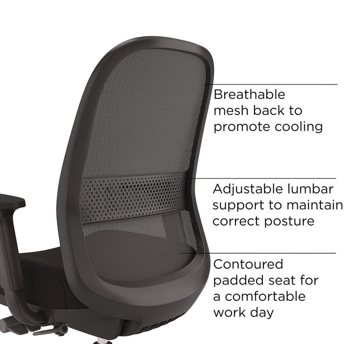Kempton Ergonomic Fabric Mesh Swivel Task Chair, Supports Up to 275 lb, 18.31 to 22.17 Seat Height, Black Seat/Back/Base