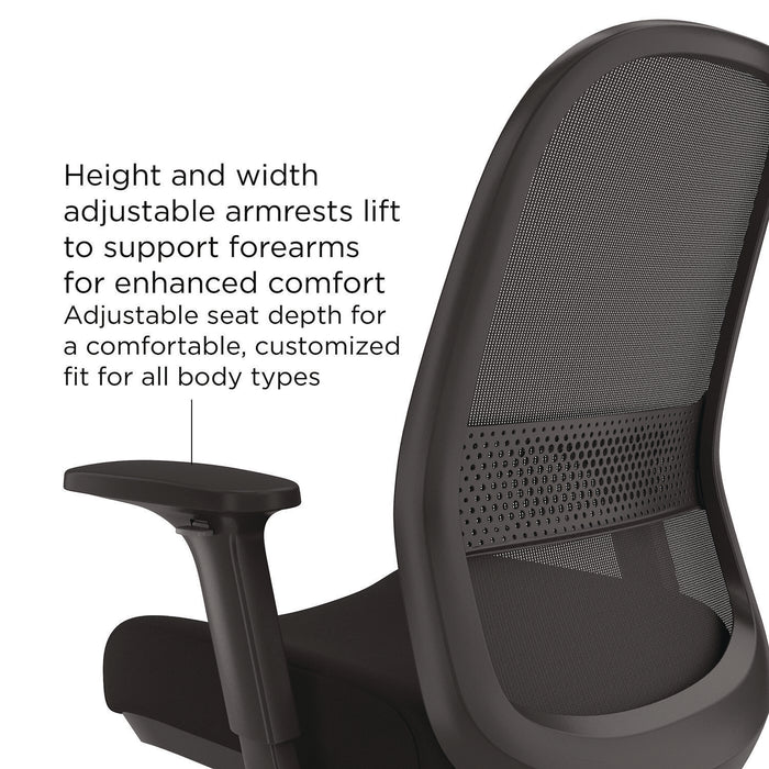 Kempton Ergonomic Fabric Mesh Swivel Task Chair, Supports Up to 275 lb, 18.31 to 22.17 Seat Height, Black Seat/Back/Base