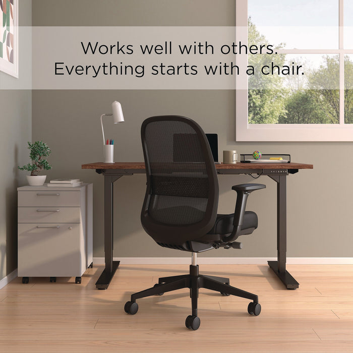Kempton Ergonomic Fabric Mesh Swivel Task Chair, Supports Up to 275 lb, 18.31 to 22.17 Seat Height, Black Seat/Back/Base