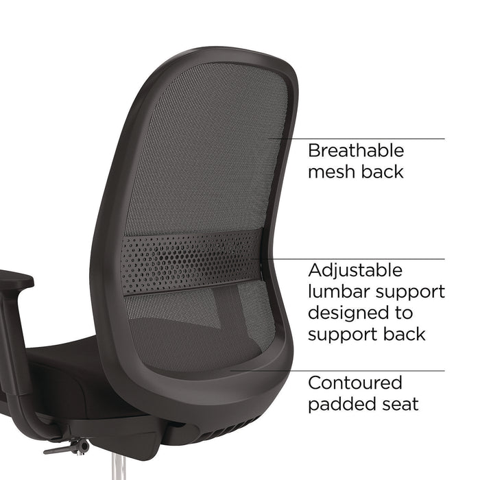 Kempton Fabric Mesh Task Stool, Supports Up to 275 lb, 26.57 to 33.62 Seat Height, Black Seat, Black Back, Black Base