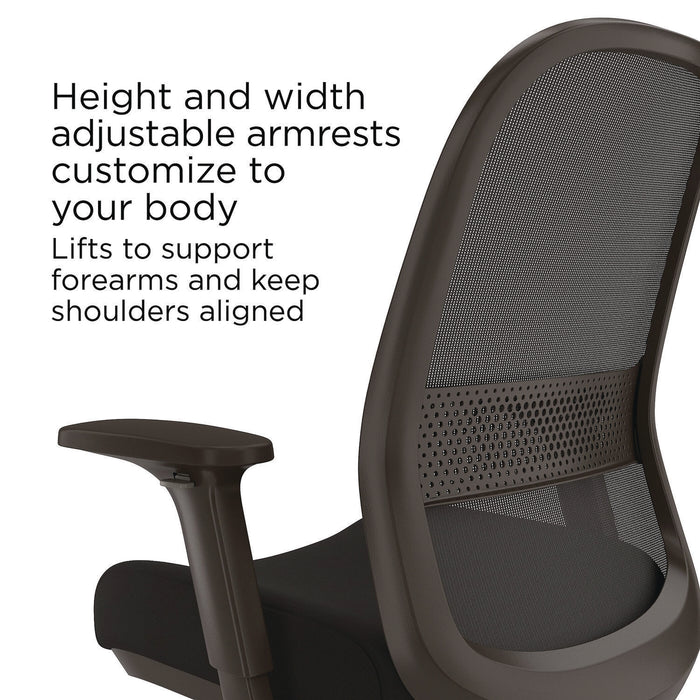 Kempton Fabric Mesh Task Stool, Supports Up to 275 lb, 26.57 to 33.62 Seat Height, Black Seat, Black Back, Black Base