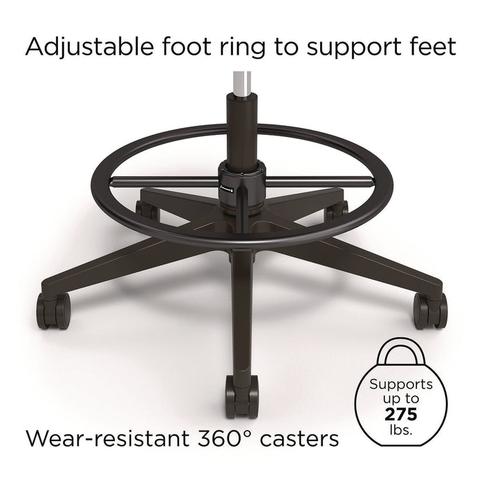 Kempton Fabric Mesh Task Stool, Supports Up to 275 lb, 26.57 to 33.62 Seat Height, Black Seat, Black Back, Black Base