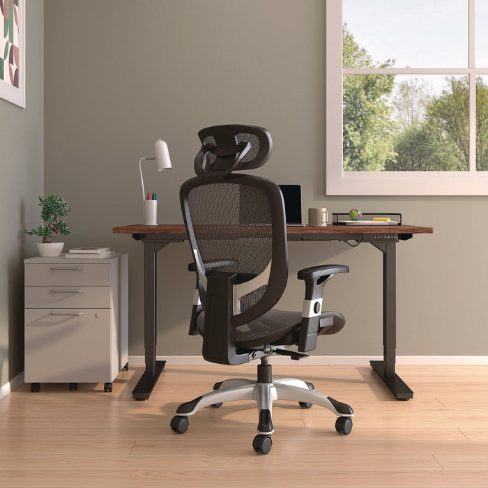 Minerva Ergonomic Mesh Swivel Task Chair, Supports Up to 275 lb, 17.24 to 20.98 Seat Height, Black Seat/Back, Black Base