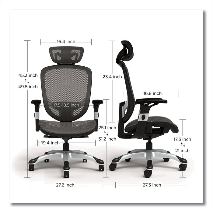 Minerva Ergonomic Mesh Swivel Task Chair, Supports Up to 275 lb, 17.24 to 20.98 Seat Height, Gray Seat, Gray Back, Black Base