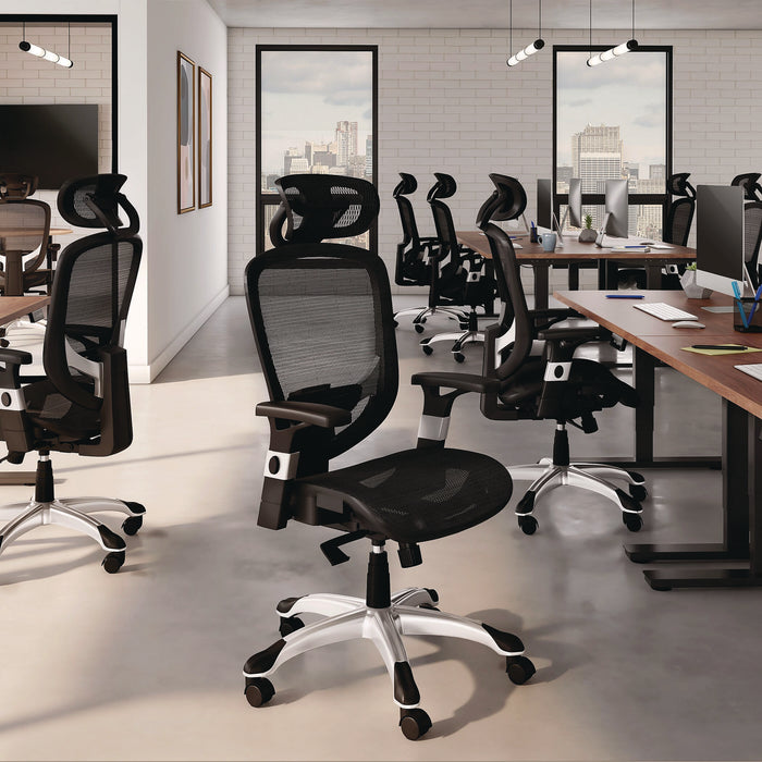 Minerva Ergonomic Mesh Swivel Task Chair, Supports Up to 275 lb, 17.24 to 20.98 Seat Height, Gray Seat, Gray Back, Black Base