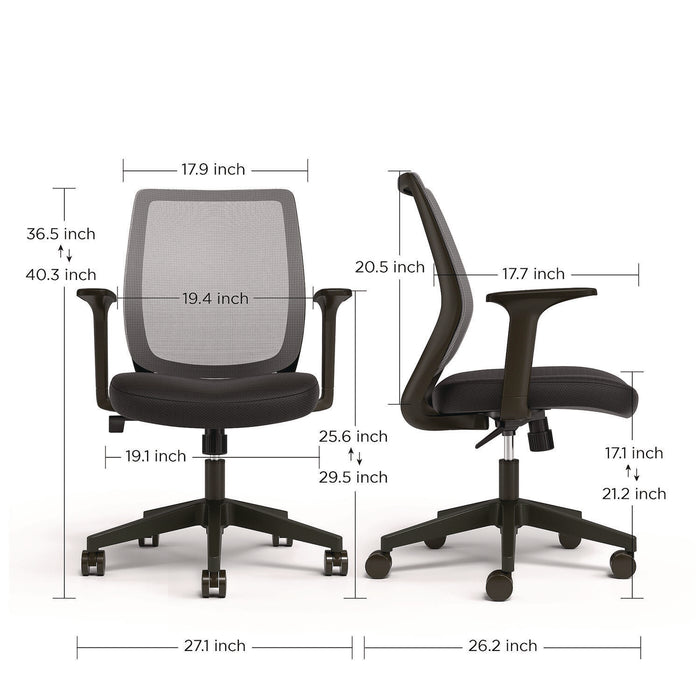 Wessex Ergonomic Fabric Mesh Swivel Task Chair, Supports Up to 275 lbs, 17.09 to 20.83 Seat Height, Black Seat/Back/Base