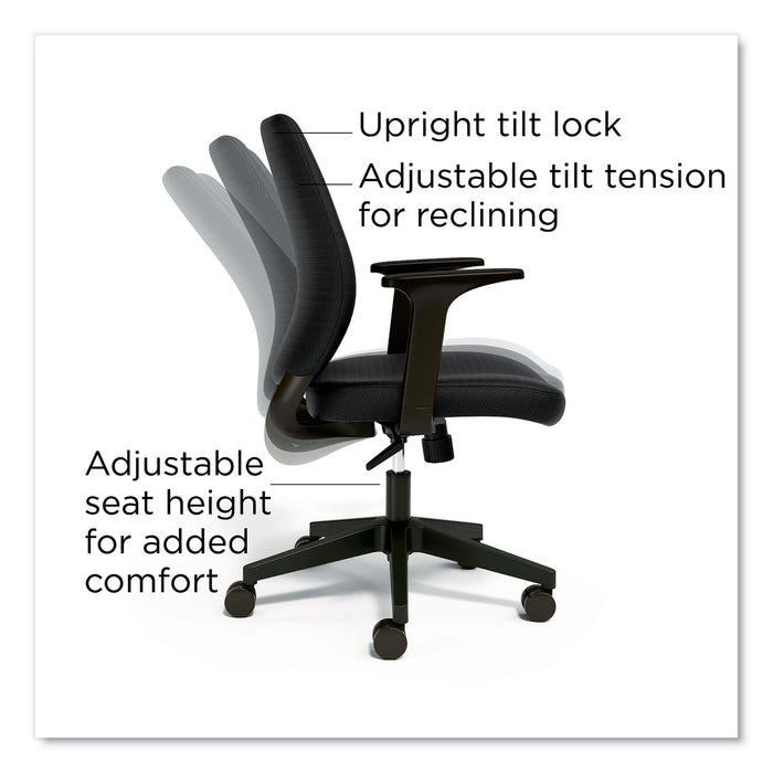 Wessex Ergonomic Fabric Task Chair, Supports Up to 275 lb, 17.13 to 20.83 Seat Height, Black Seat/Back, Black Base
