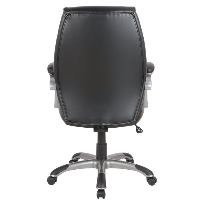 Fulford Bonded Leather High-Back Manager's Chair, Supports Up to 275 lb, 18.62 to 22.56 Seat Height, Black Seat/Back, Silver Base