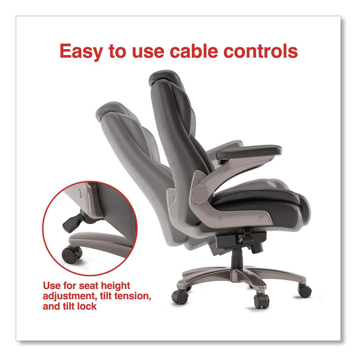 Leithen Bonded Leather Big and Tall Midback Chair, Supports 400 lbs,19.49" - 22.44" Seat Height, Black Seat/Back, Silver Base