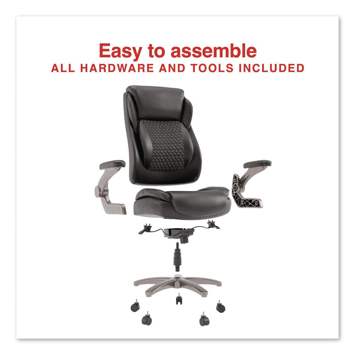 Leithen Bonded Leather Big and Tall Midback Chair, Supports 400 lbs,19.49" - 22.44" Seat Height, Black Seat/Back, Silver Base