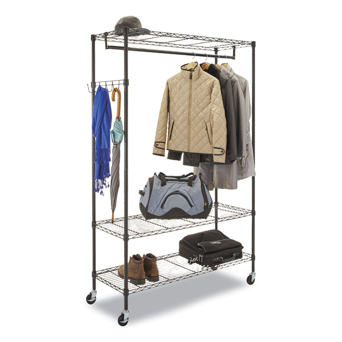 Wire Shelving Garment Rack, 40 Garments, 48w x 18d x 75h, Black