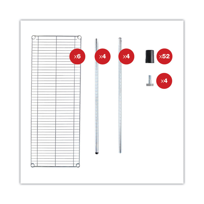 NSF Certified 6-Shelf Wire Shelving Kit, 48w x 18d x 72h, Silver