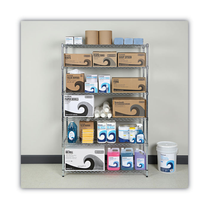 NSF Certified 6-Shelf Wire Shelving Kit, 48w x 18d x 72h, Silver