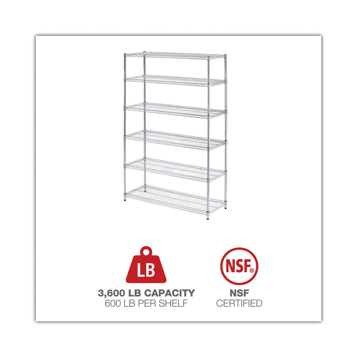 NSF Certified 6-Shelf Wire Shelving Kit, 48w x 18d x 72h, Silver