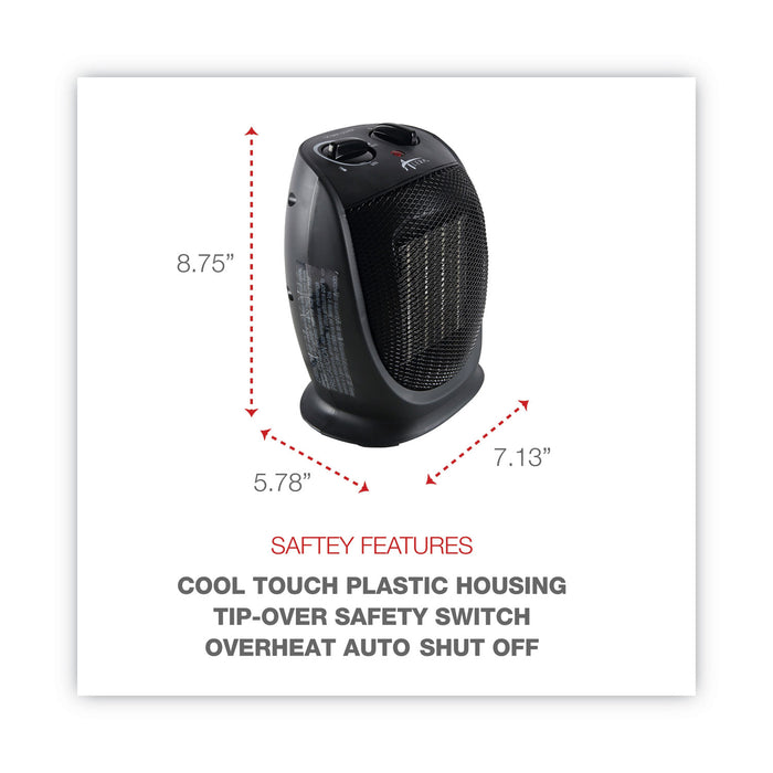 Ceramic Heater, 1,500 W, 7.12 x 5.87 x 8.75, Black