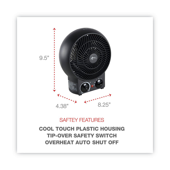 Heater Fan, 1,500 W, 8.25 x 4.37 x 9.5, Black