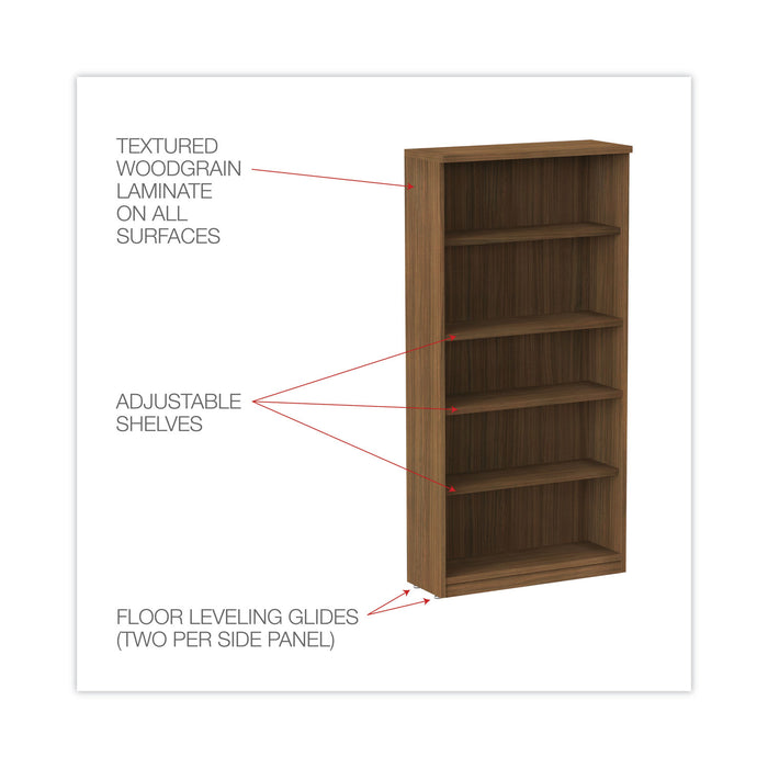 Alera Valencia Series Bookcase, Five-Shelf, 31.75w x 14d x 64.75h, Modern Walnut