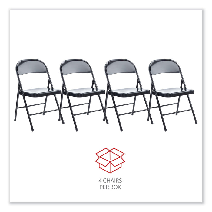 Armless Steel Folding Chair, Supports Up to 275 lb, Black Seat, Black Back, Black Base, 4/Carton