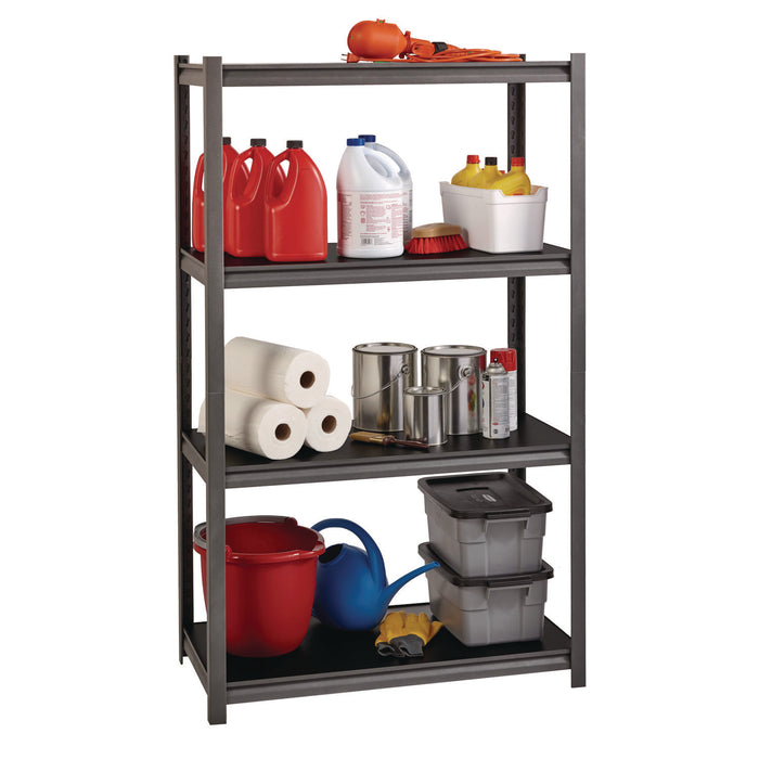 Steel Shelving Unit with Laminate Shelves, Four-Shelf, 36w x 18d x 60h, Steel, Black/Gun Metal Gray