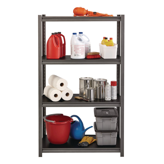 Steel Shelving Unit with Laminate Shelves, Four-Shelf, 36w x 18d x 60h, Steel, Black/Gun Metal Gray