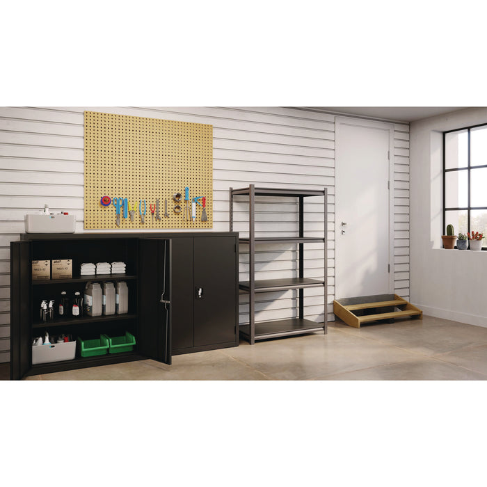 Steel Shelving Unit with Laminate Shelves, Four-Shelf, 36w x 18d x 60h, Steel, Black/Gun Metal Gray