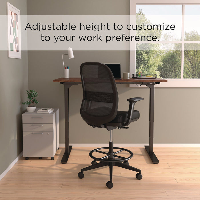 Kempton Fabric Mesh Task Stool, Supports Up to 275 lb, 26.57 to 33.62 Seat Height, Black Seat, Black Back, Black Base