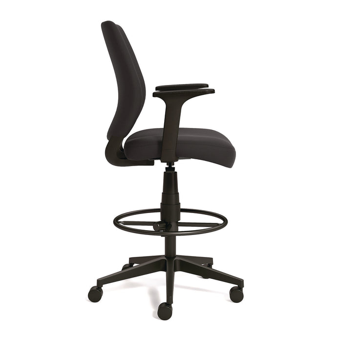 Wessex Drafting Stool, Fabric, Supports Up to 275 lb, 27.95 to 33.66 Seat Height, Black Seat, Black Back, Black Base