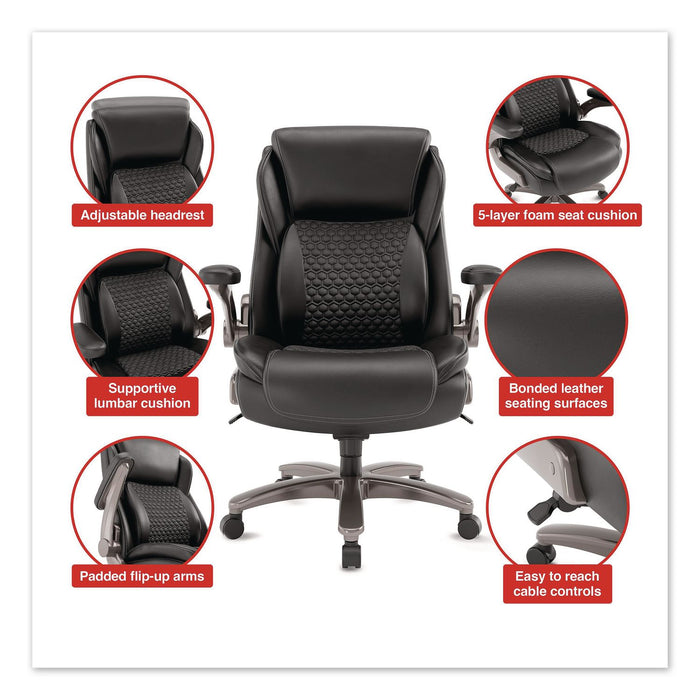 Leithen Bonded Leather Big and Tall Midback Chair, Supports 400 lbs,19.49" - 22.44" Seat Height, Black Seat/Back, Silver Base