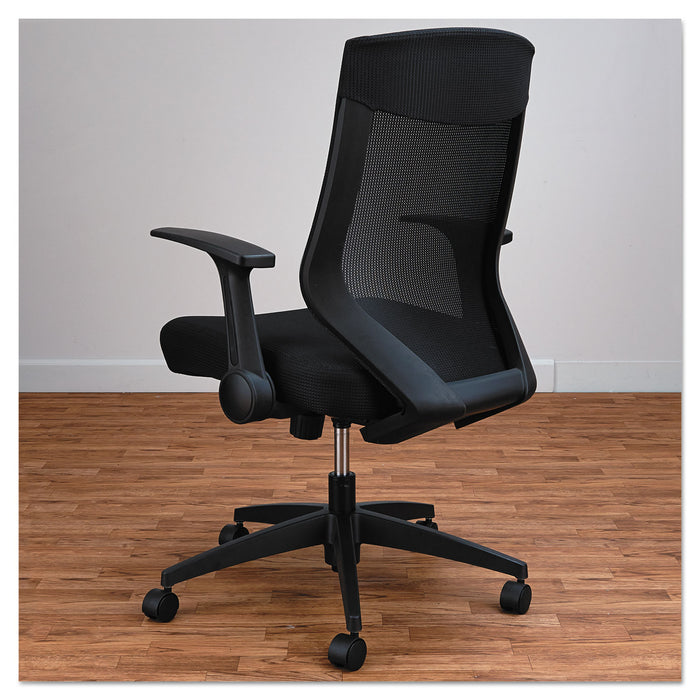 Alera EB-K Series Synchro Mid-Back Flip-Arm Mesh Chair, Supports Up to 275 lb, 18.5" to 22.04" Seat Height, Black