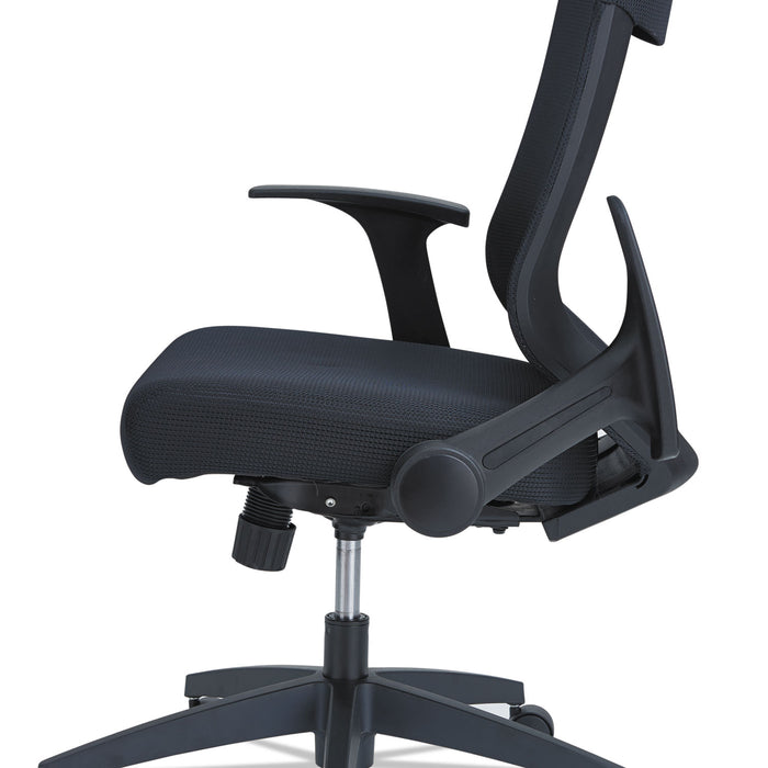 Alera EB-K Series Synchro Mid-Back Flip-Arm Mesh Chair, Supports Up to 275 lb, 18.5" to 22.04" Seat Height, Black