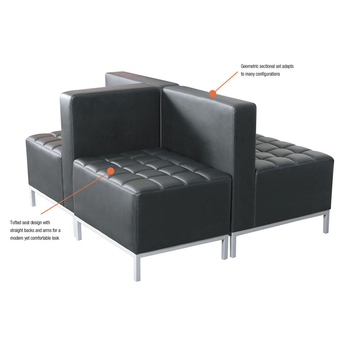 Alera QUB Series Armless L Sectional, Charging Station Center Seat, AC Outlet, (2) USB Ports, 26.38" x 26.38" x 30.5", Black