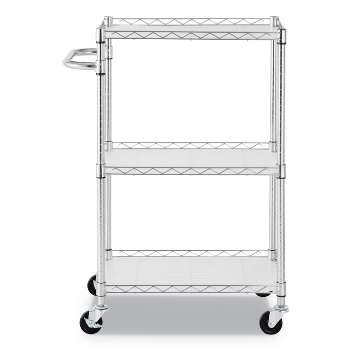 Three-Shelf Wire Cart with Liners, Metal, 3 Shelves, 450 lb Capacity, 24" x 16" x 39", Silver