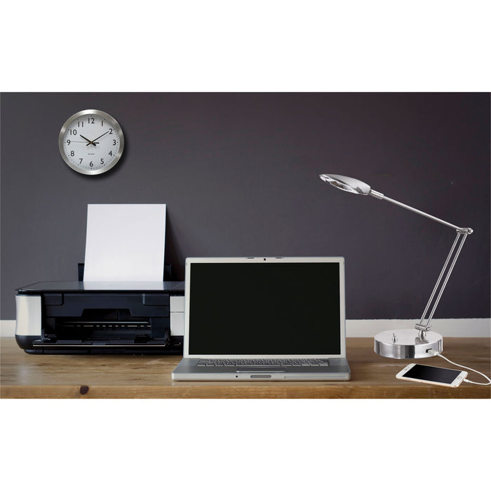 Adjustable LED Task Lamp with USB Port, 11w x 6.25d x 26h, Brushed Nickel