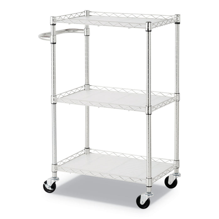 Three-Shelf Wire Cart with Liners, Metal, 3 Shelves, 450 lb Capacity, 24" x 16" x 39", Silver