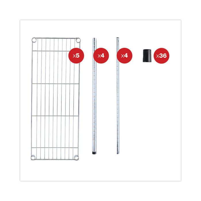 Residential Wire Shelving, Four-Shelf, 36w x 14d x 54h, Silver