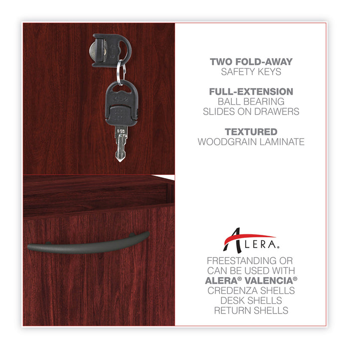 Alera Valencia Series Hanging Pedestal File, Left/Right, 2-Drawers: Box/File, Legal/Letter, Mahogany, 15.63" x 20.5" x 19.25"