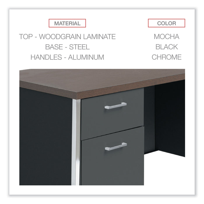 Double Pedestal Steel Desk, 60" x 30" x 29.5", Mocha/Black, Chrome-Plated Legs