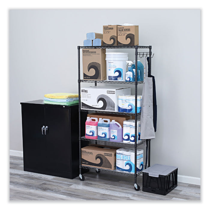 5-Shelf Wire Shelving Kit with Casters and Shelf Liners, 36w x 18d x 72h, Black Anthracite