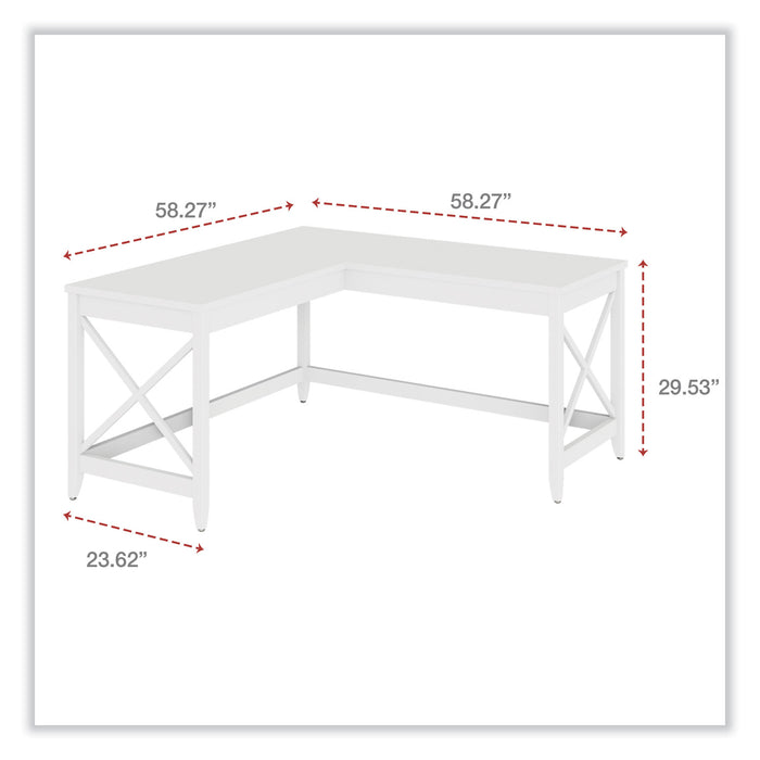 L-Shaped Farmhouse Desk, 58.27" x 58.27" x 29.53", White