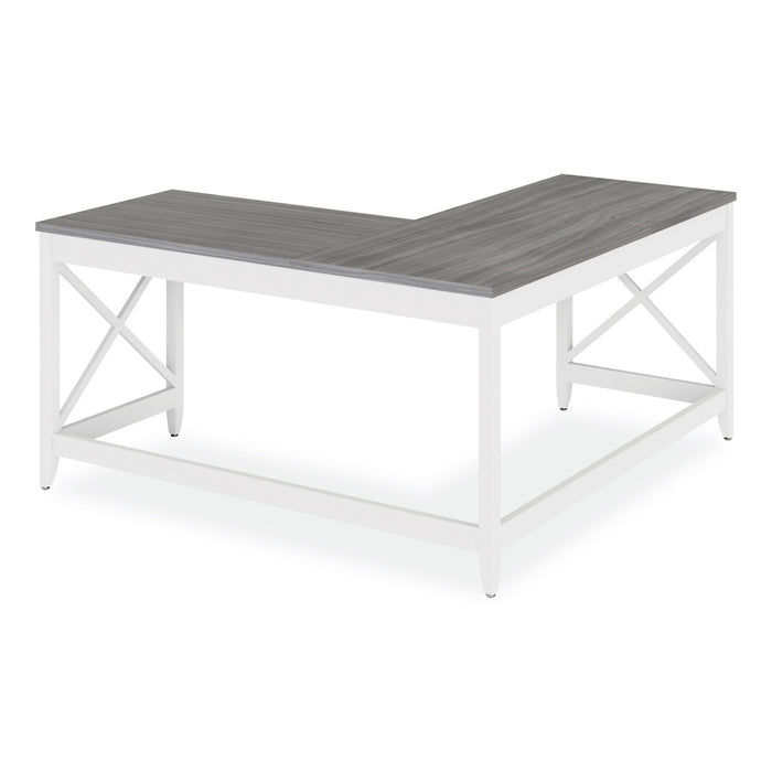 L-Shaped Farmhouse Desk, 58.27" x 58.27" x 29.53", Gray/White