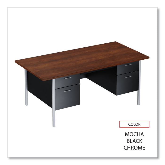 Double Pedestal Steel Desk, 72" x 36" x 29.5", Mocha/Black, Chrome-Plated Legs